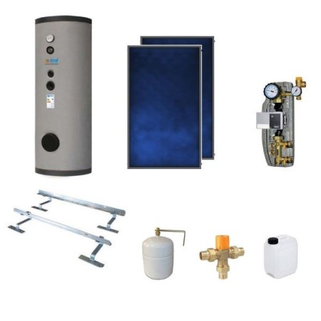 BSKS202CS1E Kit completo a circolazione forzata 2 collettori PBS250 Elios + 1 bollitore 200lt.  a un serpentino fisso + 1 modulo CS1 + ELY + accessori