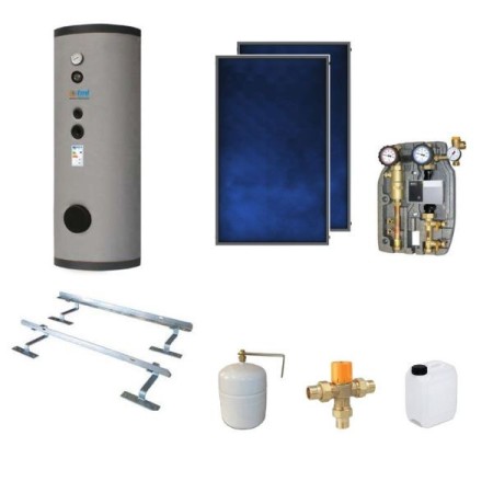 BSKD302CS2E Kit completo a circolazione forzata 2 collettori PBS250 Elios + 1 bollitore 300lt.  a due serpentini fissi + 1 modulo CS2 + ELY + accessori