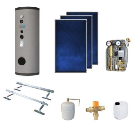 BSKD403CS2E Kit completo a circolazione forzata 3 collettori PBS250 Elios + 1 bollitore 400lt.  a due serpentini fissi + 1 modulo CS2 + ELY + accessori