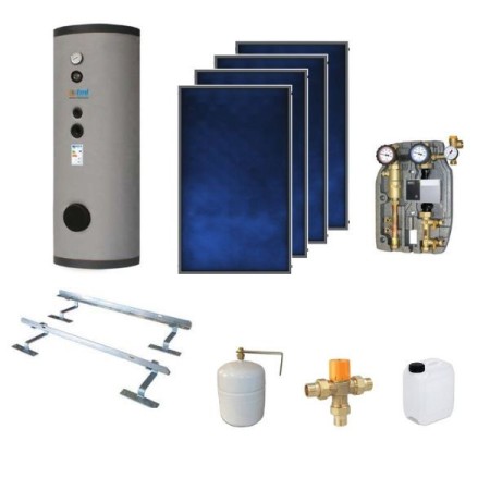 BSKD504CS2E Kit completo a circolazione forzata 4 collettori PBS250 Elios + 1 bollitore 500lt.  a due serpentini fissi + 1 modulo CS2 + ELY + accessori
