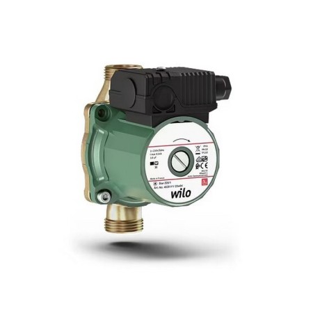 Wilo Star-Z 20/7-3 Pompa singola a rotore bagnato per ricircolo sanitario. Alim. monofase. Bocche filettate G 1''. Fino a 18. dH durezza, Temp. 0 °C +65 °C brevi periodi a 70 °C. Grado protezione IP 44. Pressione nom. PN10. Interasse 150 mm