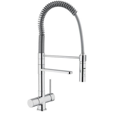 Mitigeur d’évier à 3 voies avec sortie d’eau séparée et ressort chromé