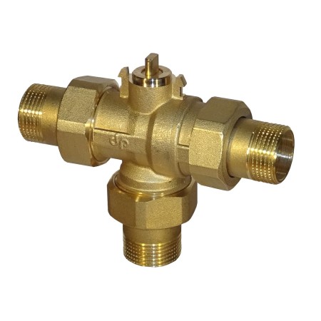 Fast 3-way "t" valve d. 1" all/nothing type union connections w/motor 3 wires 1 auxiliary contact ap 12" 230vac