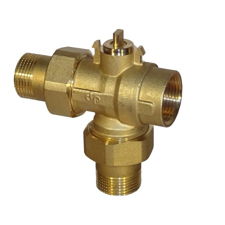 Vanne rapide en « T » à 3 voies D. Type 3/4 » Connexions femelles tout/rien/Union avec moteur 2 fils 1 contact auxiliaire AP 12 » 230VAC