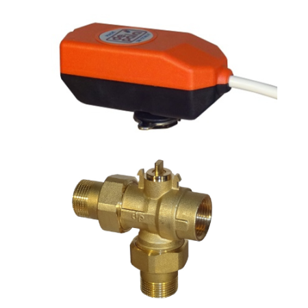 Vanne rapide en « T » à 3 voies, d. 1/2 » type tout/rien Connexions femelles/union avec moteur 2 fils 1 contact auxiliaire AP 12 » 230VAC