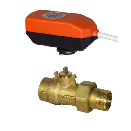 De Pala Fast valvola sfera 2 vie d. 1" tipo tutto/niente attacchi femmina/bocchettone c/motore 2 fili 1 contatto ausiliario ap 12" 24vac