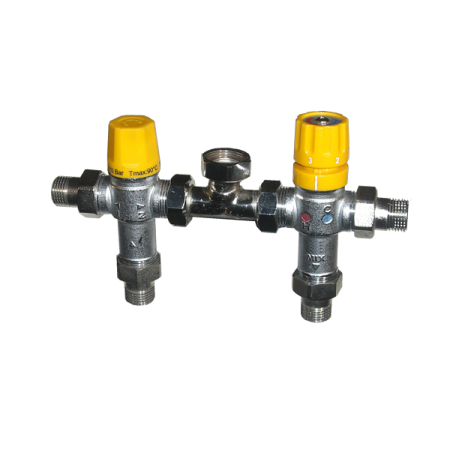Solarintegrationssatz für 3/4"-Kessel-Thermostatumsteller + thermostatischer Mischer und "T"-Verschraubung - Verbindungsanschlüsse
