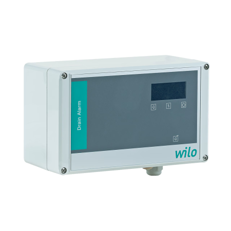 Wilo DrainAlarm Apparecchio di allarme indipendente dalla rete con segnale di allarme ottico e acustico. Ingresso di allarme a potenziale zero per l'interruttore a galleggiante o contatto di allarme esterno.
